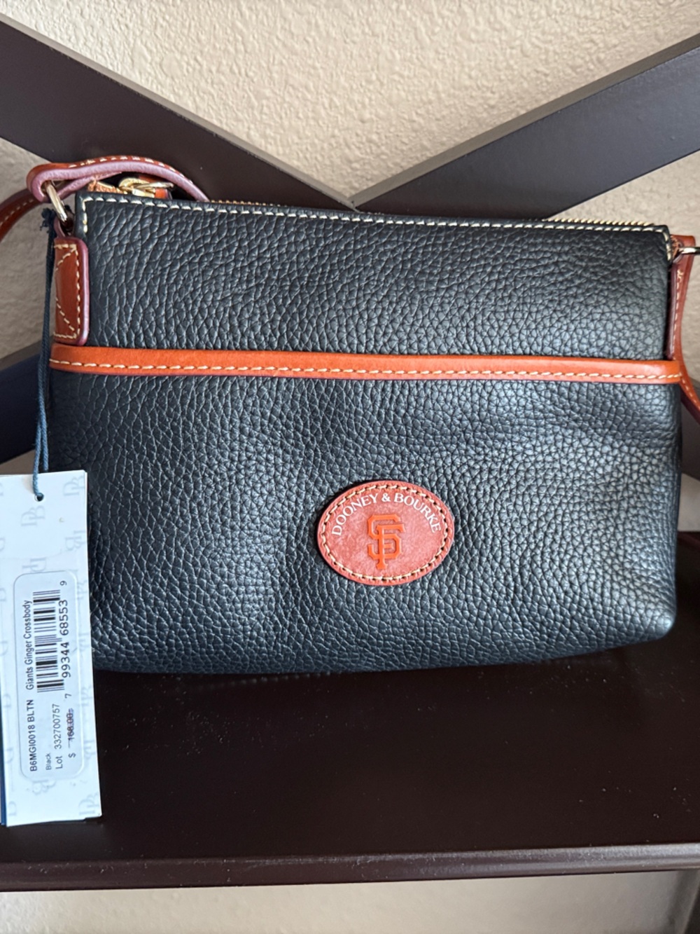 New Dooney & Bourke SF Giants Black Pebble Leather Crossbody with Ginger Trim